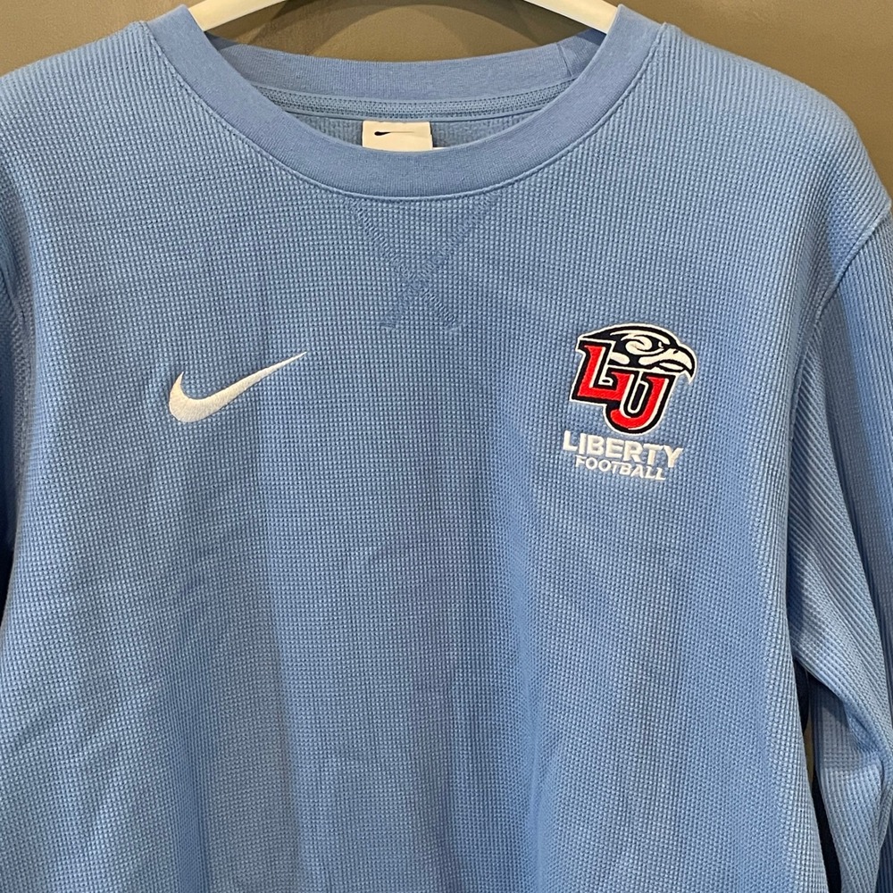 Nike Liberty University Football Waffle Knit Crewneck Sweatshirt Blue Mens L